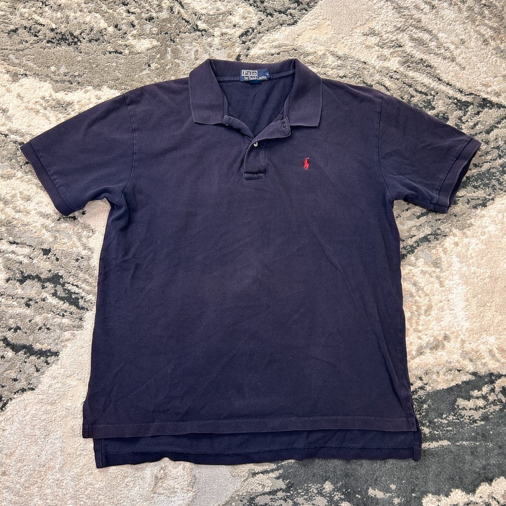 Vintage Polo Ralph Lauren Polo Shirt Mens XL Blue Cotton Performance Tennis Tail